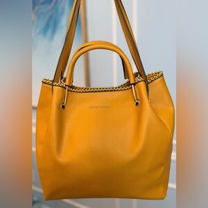 ALEXIS BENDEL Stud-Trim Mustard Yellow Vegan Leather Tote EUC